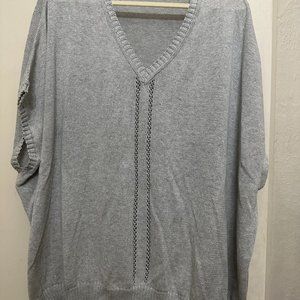 Erica Tanov Cotton V Neck Cocoon Sweater in Light Grey